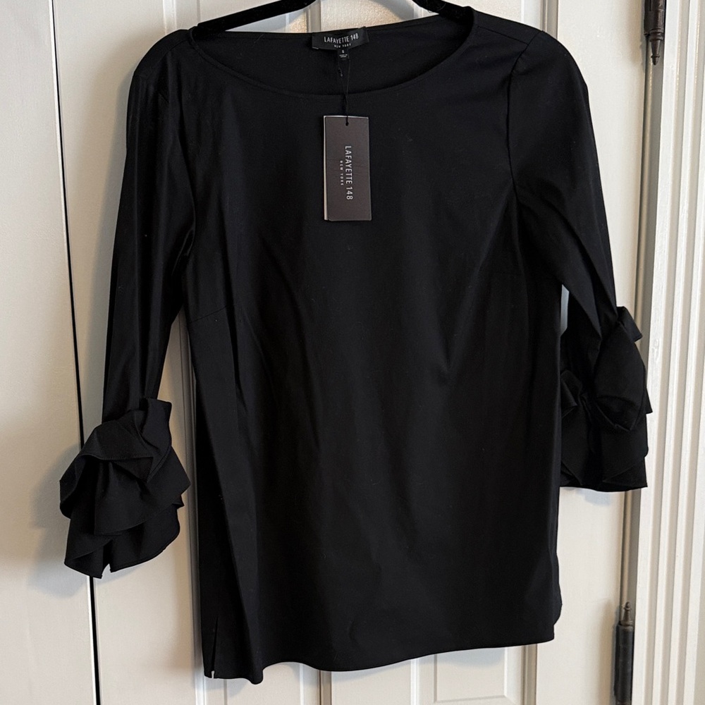 Lafayette 148 Black Blouse with Ruffle Sleeces